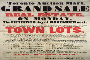 Werbeplakat für die große Grundstücksauktion des Toronto Auction Mart am 15. November.