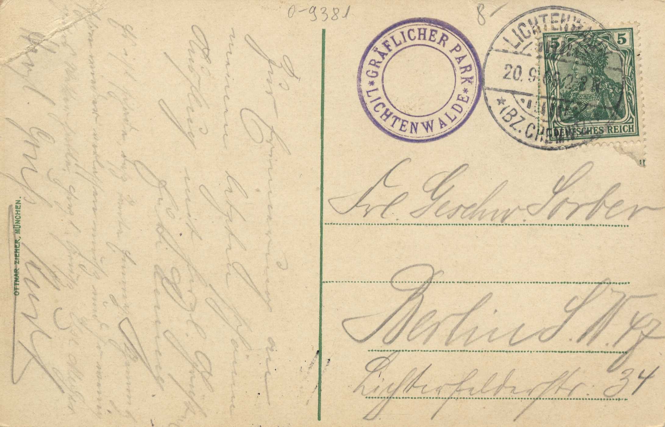 Alte Postkarte mit einer Briefmarke, die "Lichtenwald, Deutschland - Cover nach Deutschland" lautet, mit handgeschriebenem Text und zwei zusätzlichen Briefmarken oben rechts.