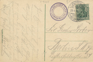 Alte Postkarte mit einer Briefmarke, die "Lichtenwald, Deutschland - Cover nach Deutschland" lautet, mit handgeschriebenem Text und zwei zusätzlichen Briefmarken oben rechts.