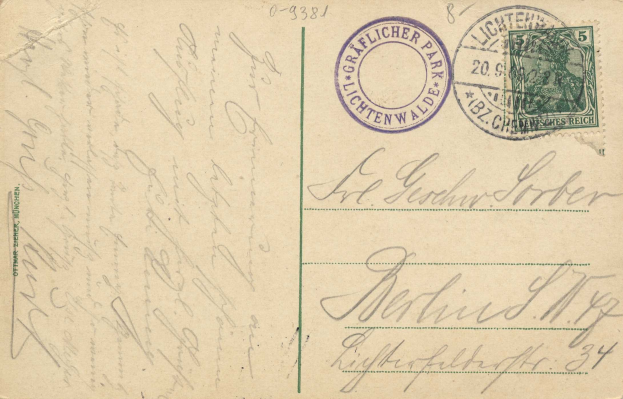 Alte Postkarte mit einer Briefmarke, die "Lichtenwald, Deutschland - Cover nach Deutschland" lautet, mit handgeschriebenem Text und zwei zusätzlichen Briefmarken oben rechts.