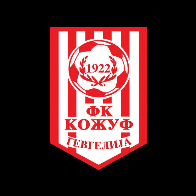 Rot-weiß gestreiftes Logo mit 'Kosovo Football Club' in fetter schwarzer Schrift, mittig auf einem weißen Hintergrund mit weißem Rand.