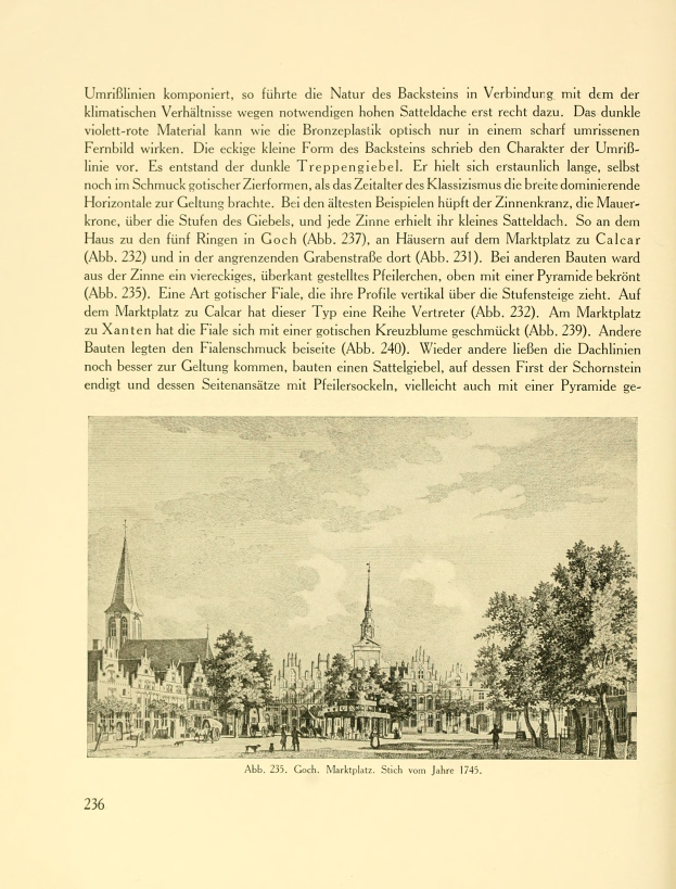 Ein aufgeschlagenes Buch mit einer Stadtansicht-Illustration, die Gebäude, Bäume und Menschen zeigt, sowie begleitenden Text.