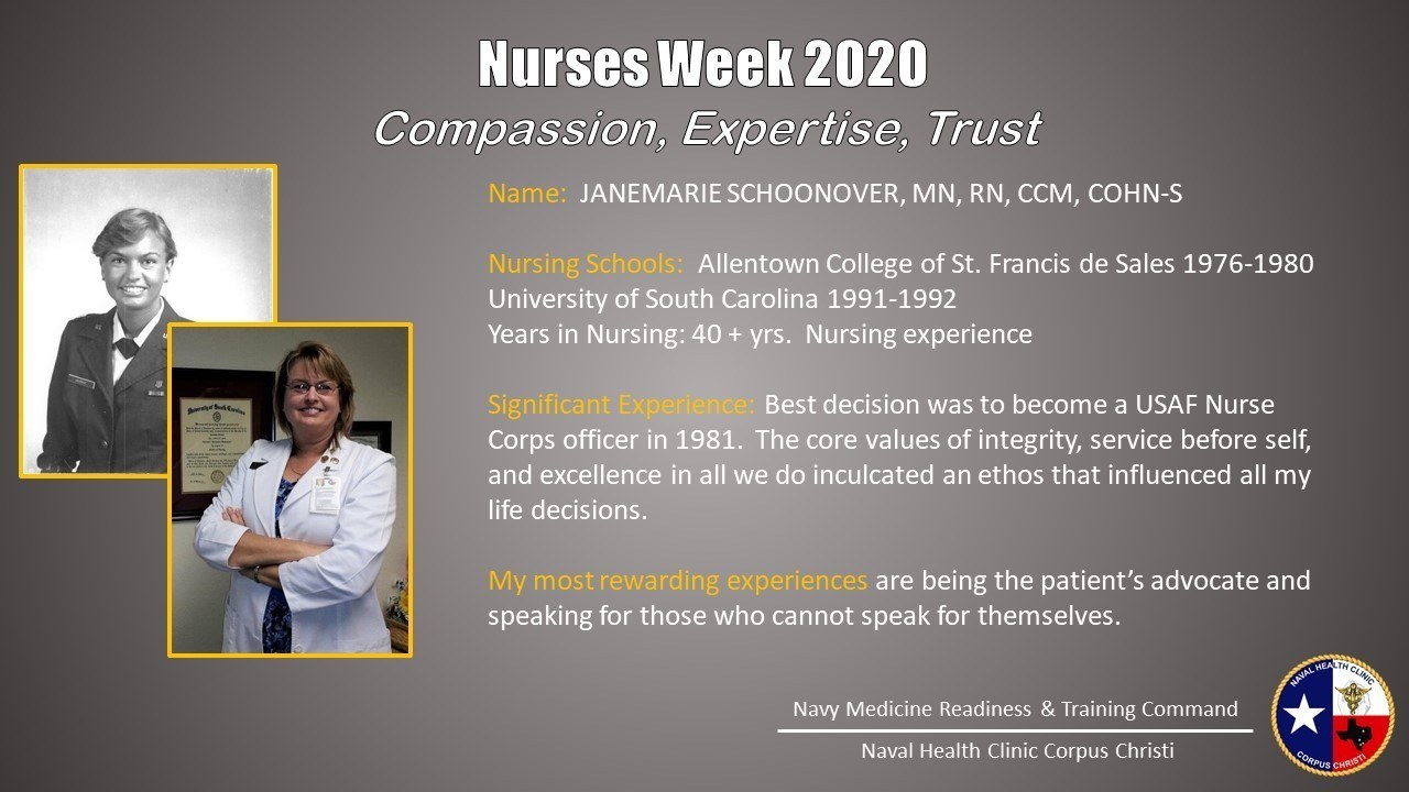Plakat zur Nurses Week 2020 mit zwei Nurse-Fotos links und dem Text "Mitgefühl, Expertise, Vertrauen" rechts sowie einem Logo in der rechten unteren Ecke.