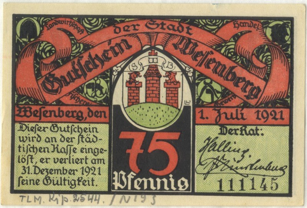 Altes deutsches Banknotenmotiv mit einem Gebäude, darunter "Bundesliga"-Text und Logo auf weißem Hintergrund.