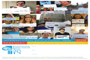 Eine Gruppe strahlender Menschen mit Schildern, auf denen Text zur Internationalen Bildungswoche 2015 steht.