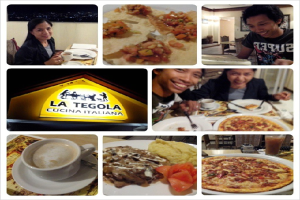 Ein Collage von acht Bildern: eine Frau, Snacks, ein Mann, ein Restaurantname, ein Mann und eine Frau mit Essen, ein Getränk, Essen und eine Pizza.