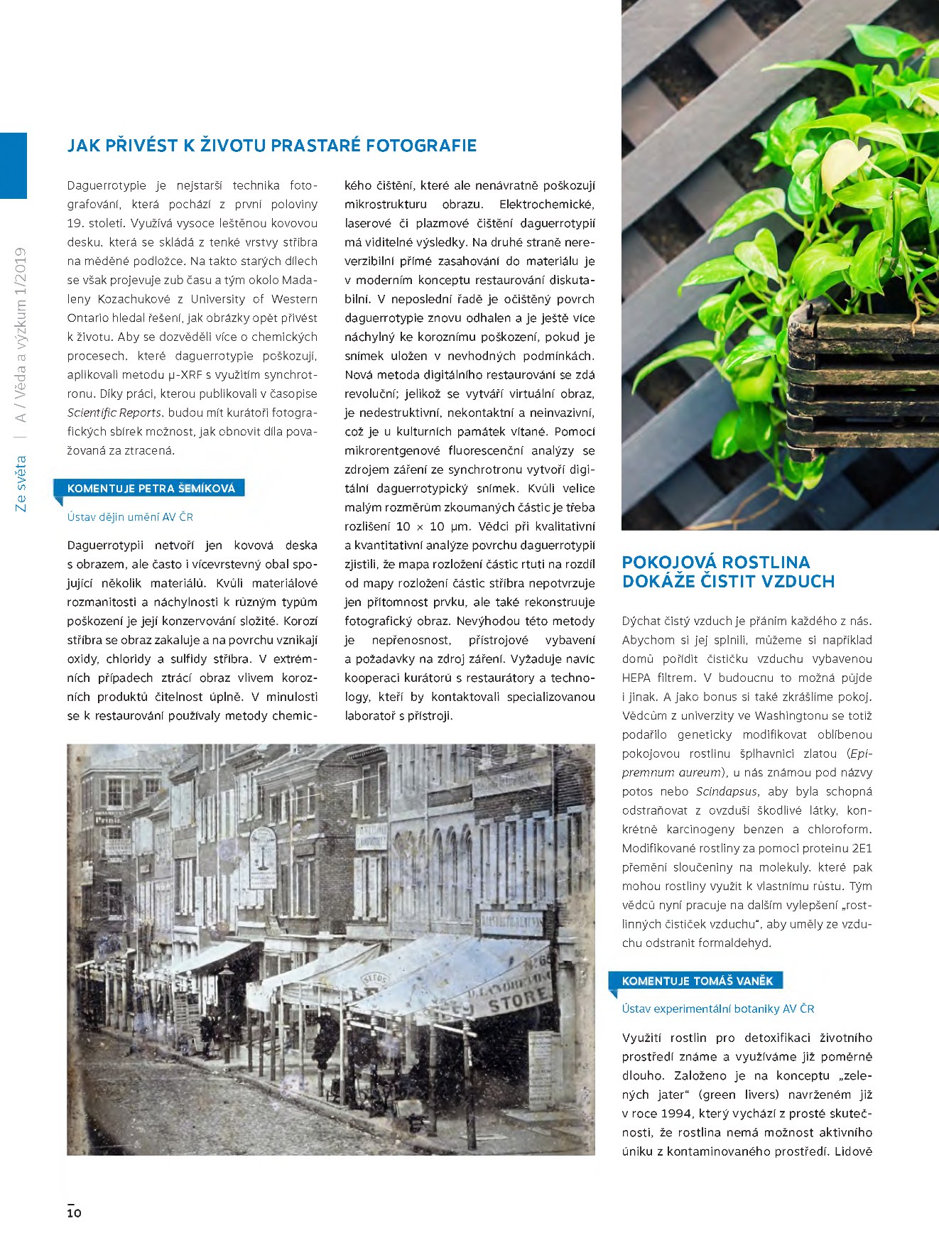 Eine Zeitschrift mit einem Stadtstraßenfoto, das Gebäude, Menschen und Pflanzen zeigt und den Text 'Komentiert Tomás Vanek' enthält.